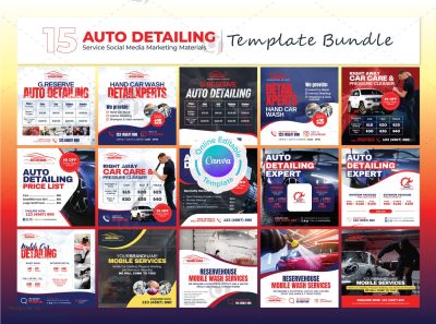Auto Detailing Service Social Media Banner Bundle Canva Template