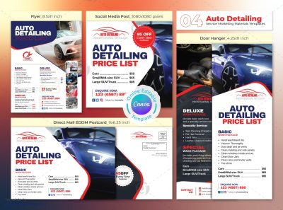 Auto Detailing Servicing Fee Marketing Material Bundle Canva Template