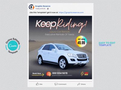 Car Rental Social Media Post Canva Animated Design Template