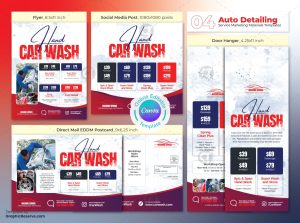 Car Wash Coupon Offer Marketing Material Canva Template Bundle