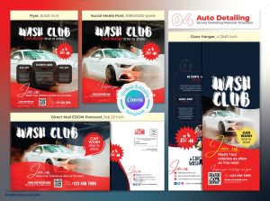 Car Wash Servicing Marketing Material Bundle Canva Template