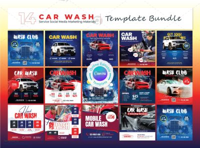 Car Washing Service Social Media Banner Bundle Canva Template