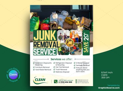 Clean Junk Removal Service Flyer Canva Template