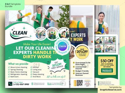 Cleaning Service Flyer Bundle Canva Template