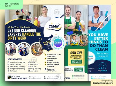 Cleaning Service Flyer Canva Bundle Template