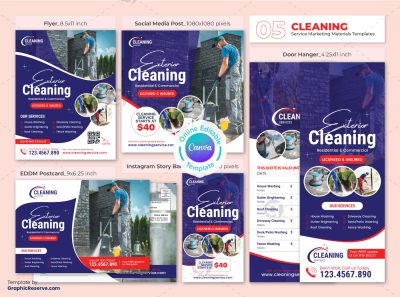 Cleaning Service Marketing Material Canva Template Bundle