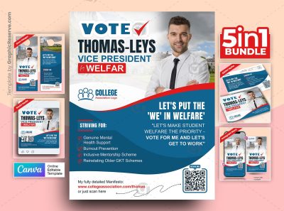 College or University Election Political Marketing Material Bundle Canva Template
