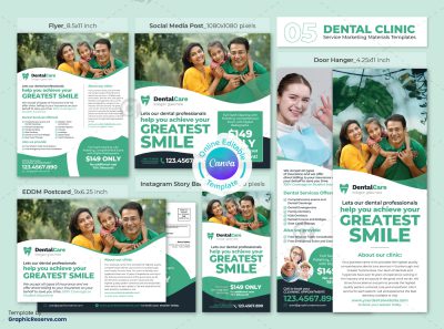 Dental Service Marketing Material Canva Templates Bundle
