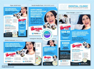 Dental Service Marketing Materials Canva Template Bundle