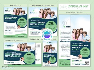 Dental Service Offer Marketing Materials Canva Template Bundle