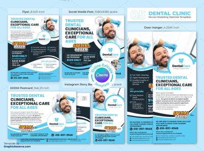 Dentistry Promotional Marketing Material Canva Template Bundle