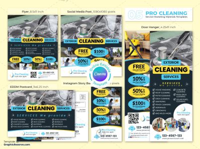 Exterior Cleaning Services Marketing Material Canva Template Bundle