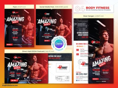 Fitness Center Marketing Material Bundle Canva Template