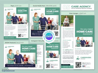 Home Care Elder Caring Service Canva Template Bundle