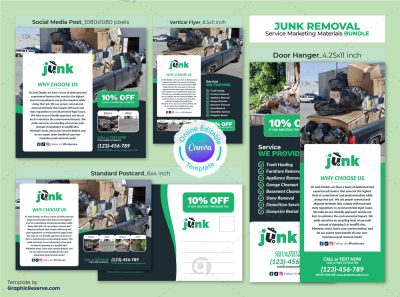 Junk Removal Marketing Material Bundle Canva Template
