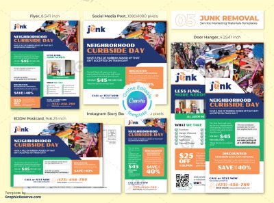 Junk Removal Services Marketing Material Canva Template Bundle