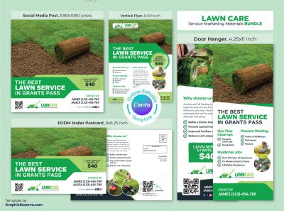 Lawn Care Canva Marketing Material Template Bundle
