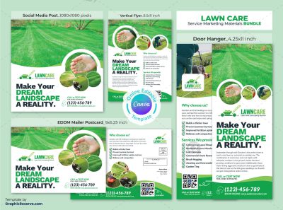 Lawn Care Marketing Material Canva Template Bundle