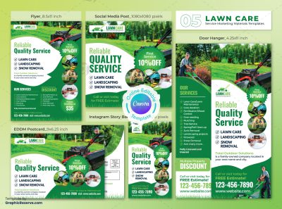 Lawn Care Service Marketing Material Bundle Canva Template