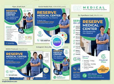 Medical Healthcare Marketing Material Bundle Canva Template