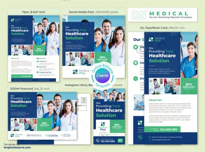 Medical Service Marketing Material Bundle Canva Template