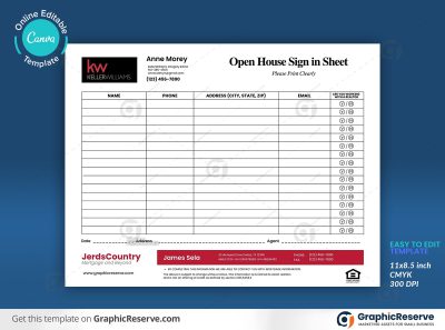 Open House Sign in Sheet Canva Template