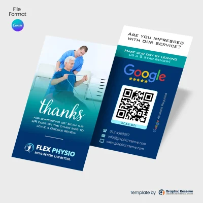 Physiotherapy Google Review Request Business Card Template | Canva | Rehabilitation Center Marketing Material | Local Advertising Design