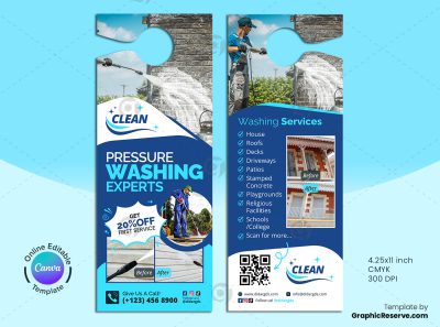 Pressure Washing Experts Canva Door Hanger Design Template