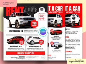 Rent a Car Flyer 3 in 1 Bundle Canva Template
