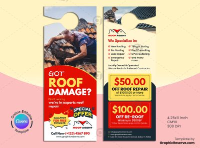 Roof Damage Repair Door Hanger Canva Template