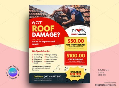 Roof Damage Repair Flyer Canva Template