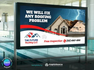 Roofing Billboard Canva Template – Local Contractor Advertising Design