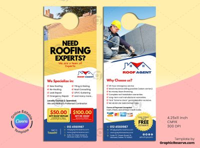 Roofing Experts Promotional Door Hanger Canva Template