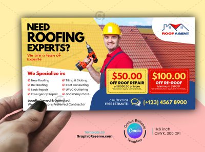 Roofing Experts Promotional EDDM Mailer Canva Template