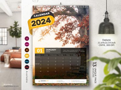Wall Calendar 2024 Template by didargds on GraphicReserve